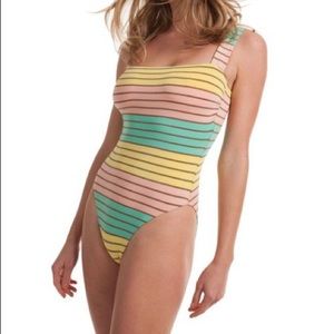 Trina Turk Lurex Stripe High Leg Maillot